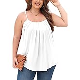 ForHailey Women's Plus Size Tank Tops Loose Casual Summer Pleated Flowy Adjustable Strap Sleeveless Camisole Tank Tops