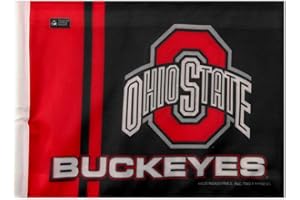 Rico Industries NCAA Rico Industries Ohio State Buckeyes Black Double Sided Double Sided Car Flag - 16" x 19" - Strong Pole that Hooks Onto Car/Truck/Automobile