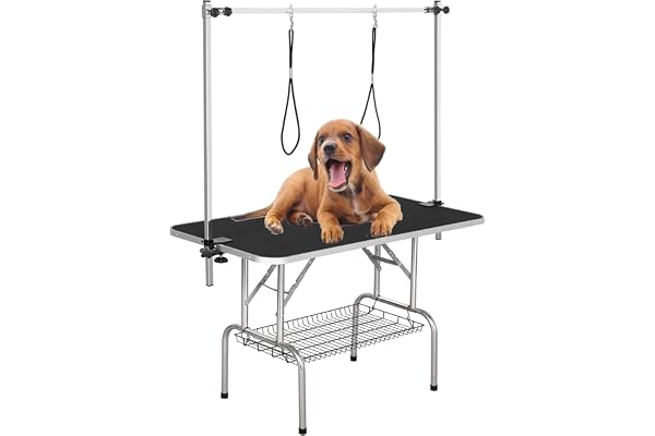 46" Dog Grooming Table Foldable Pet Grooming Tables with Adjustable Arm Noose Storage Mesh Tray Maximum Capacity Up to 330lbs