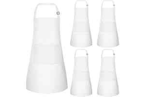 Bouiexye 5 Pack Kids Apron Adjustable Children Apron with 2 Pockets Children Chef Painting Aprons for Cooking Baking Painting Crafts Making (White)