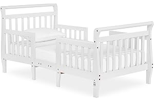 Dream On Me Emma 3-in-1 Convertible Wooden Toddler Bed in White, Baby Safety Alliance Certified, Low-to-Floor Design, Solid Pinewood with Safety Rails