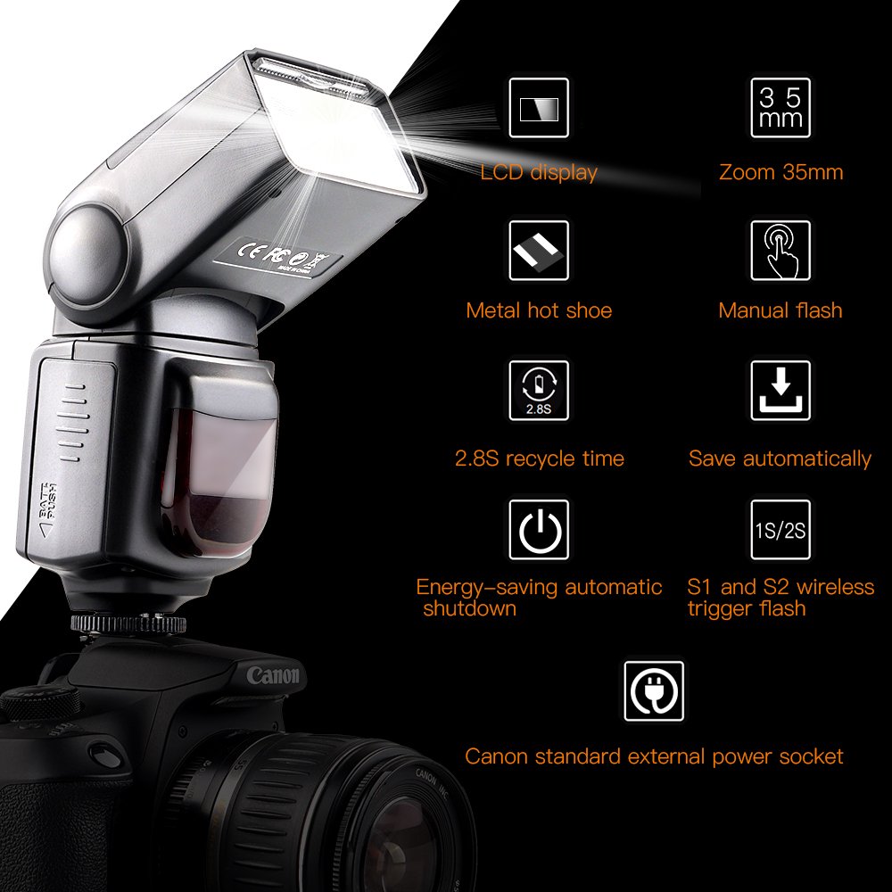 Speedlite Flash with LCD Display, FOSITAN Camera