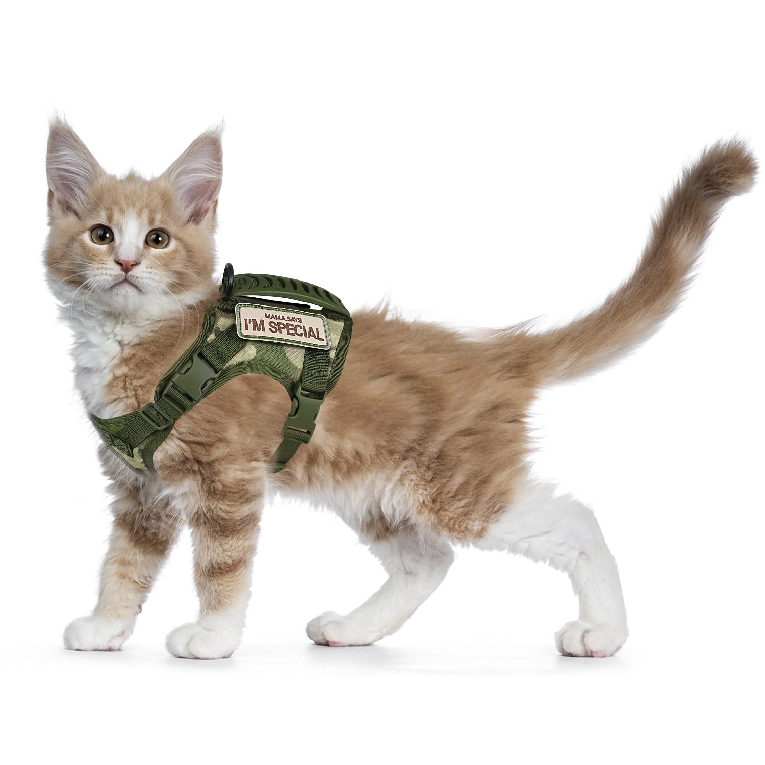 Tactical Cat Harness for Walking Escape Proof, Soft Mesh Adjustable Pet Vest Harness for Large Cat,Small Dog (L, A-Green)