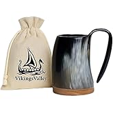 Viking Horn Mug - 100% Authentic 8oz - Ultimate Unique Handmade Ox Horn Norse Mug for Hot & Cold Drinks- Viking Gift for Men and Women- Food Grade Medieval Style Man's Beer & Mead Cup