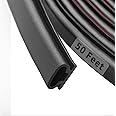 50 Feet D-Shape Rubber Weather Stripping Door Seal Strip, Fingwerk Self-Adhesive Backing Door Weatherstripping for Door Frame Insulation Large Gap, Easy Cut to Size(Black)