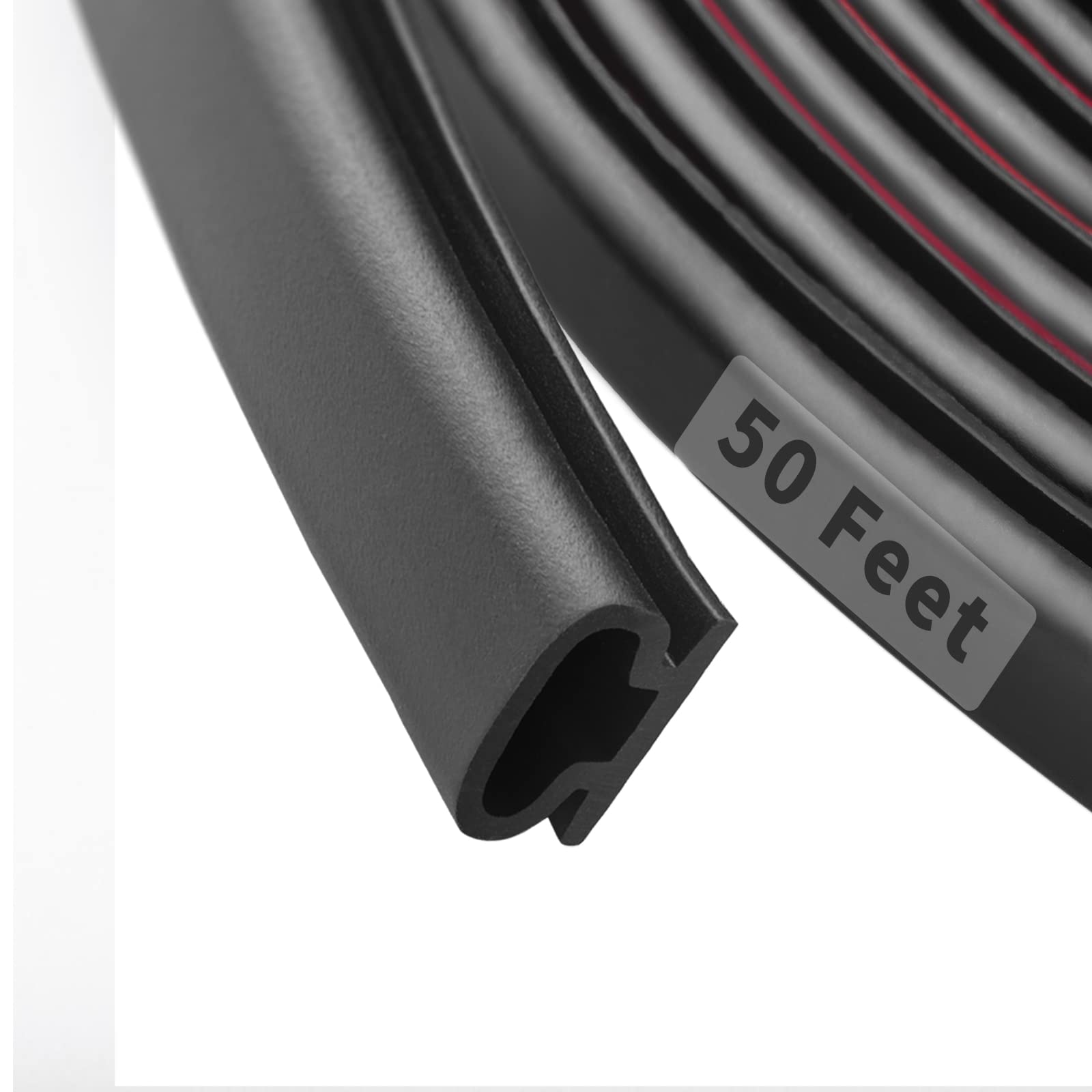 Photo 1 of 50 Feet D-Shape Rubber Weather Stripping Door Seal Strip, Fingwerk Self-Adhesive Backing Door Weatherstripping for Door Frame Insulation Large Gap, Easy Cut to Size(Black)