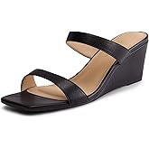 DREAM PAIRS Women Slides Wedge Sandals Square Open Toe Dress Casual Strappy Shoes