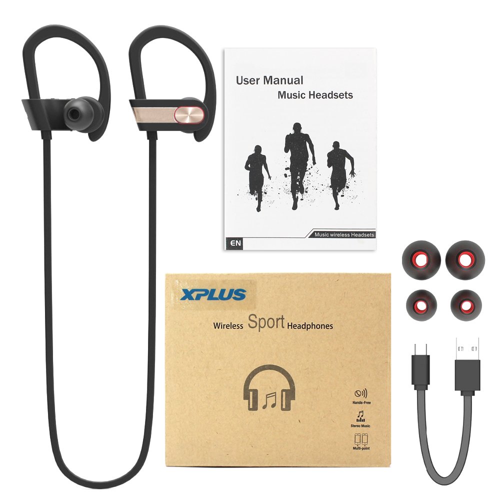 Bluetooth Earphones,XPLUS Bluetooth Headphones with Mic Bass Noise Cancelling, Metal Decorate Bluetooth HD Stereo Headset In-ear Earbuds Earphones with Soft Rubber Ear Hooks (Grey)