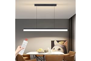 MATVEN LED Linear Pendant Light, Dimmed Chandeliers for Dining Room with Remote Control, Modern Pool Table Island Lights Adjustable Ceiling Pendant Light for Kitchen, Living Room, Office, Black