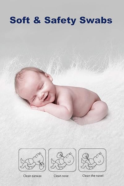 224PCS BABY SAFETY COTTON SWABS WITH LARGE TIPS (4 PACKS OF 56 CT), 100% CHEMICAL-FREE GENTLE BABY QTIPS, HYPOALLERGENIC SAFETY SWABS FOR NEWBORN, BABIES,TODDLER, KIDS AND EVEN ADULTS