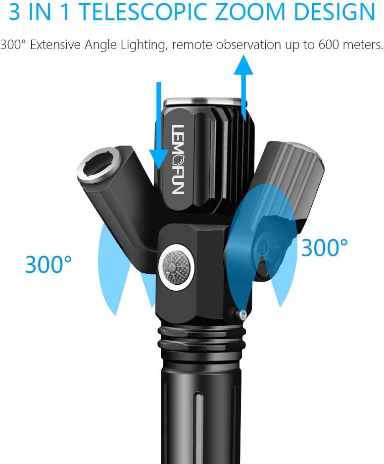 LED Tactical Flashlights High Lumens - 18650 Rechargeable Flashlight - 1000 Lumen Super Bright Light with 3 Bulbs, Zoomable, IP65 Water Resistant, 4 Modes - CREE Flashlight for Camping Emergency - - 