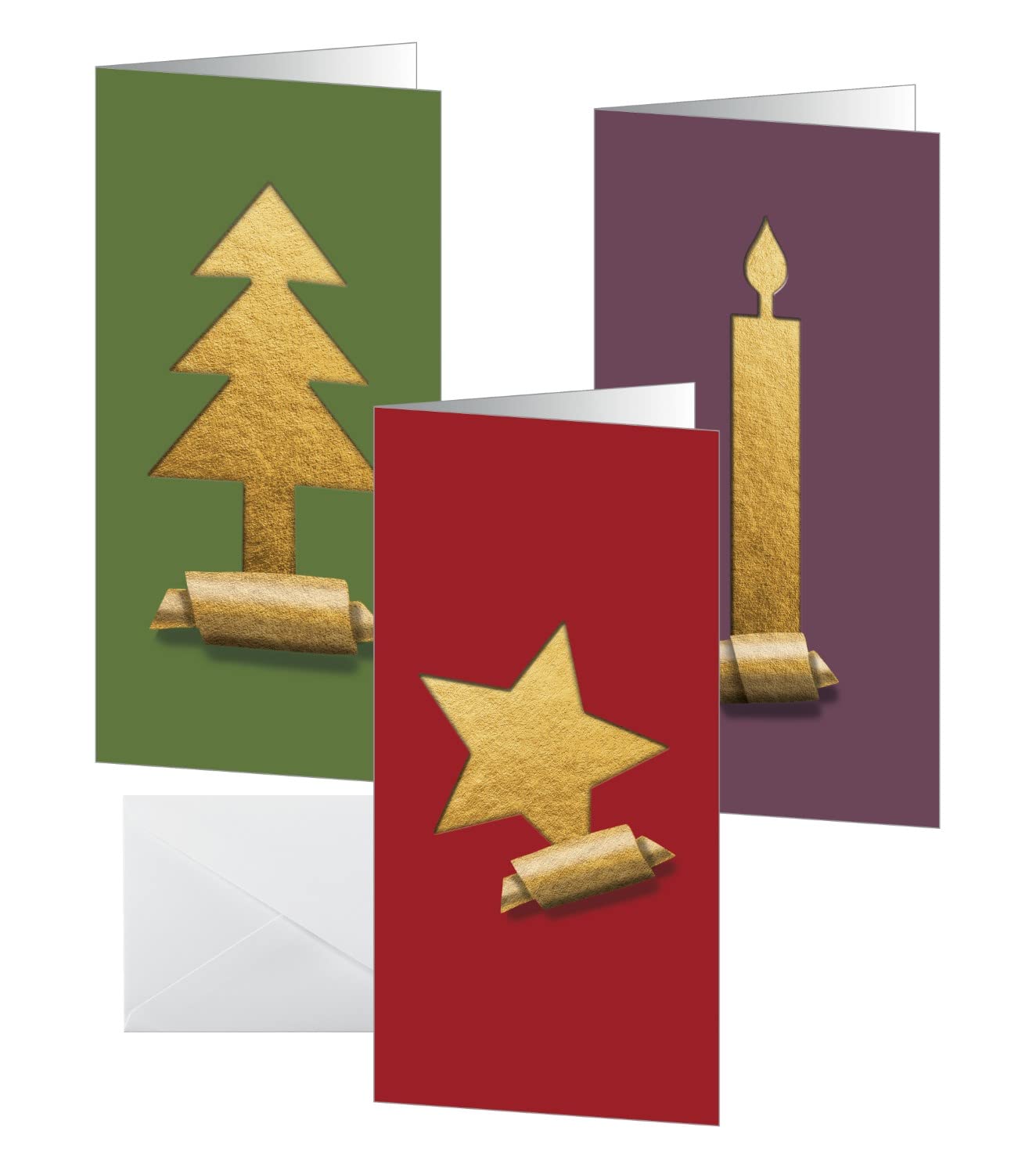 SIGEL DS080 Set of Christmas Cards "Cut-out style", DL, 10 cards incl. envelopes, easy to print