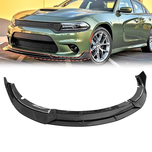 Geartronics Glossy Black Front Bumper Lip Spoiler Kit For Dodge Charger RT SRT SXT – 4-Piece Set With Hardware