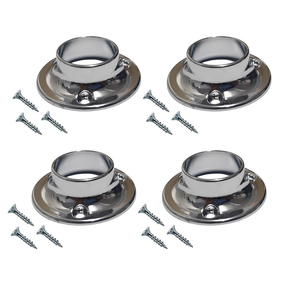 TERF® Polished Chrome Curtain Wardrobe Rod Pole Holder Socket for Up to 19mm Diameter Curtain Rail Wall Mount Rod Pole Holder Shower Curtain Closet Lever Rail Socket with Fixing - Pack of 4