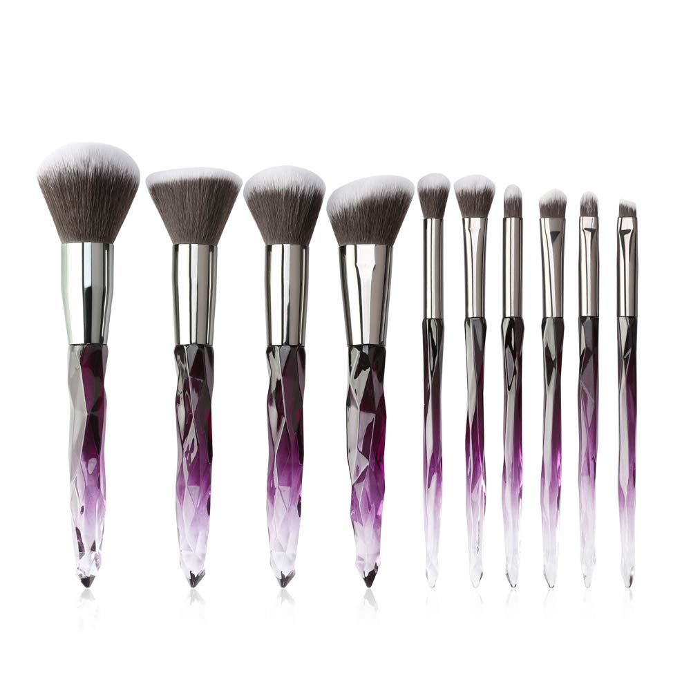 Makeup Brushes Crystal Handle Set, Tenmon 10 PCS Crystal Transparent Handle Kabuki Powder Foundation Brush Concealer Eye Shadow Eyeliner Eyebrow Brush (Green) (purple)