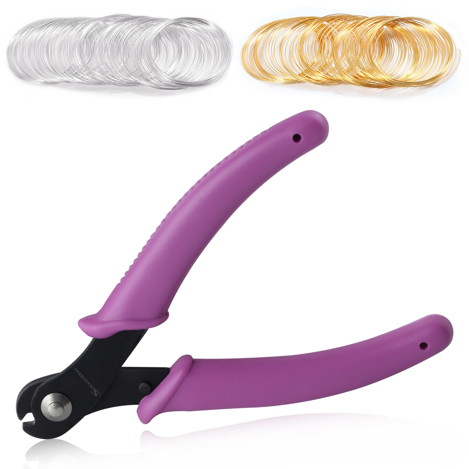 SPEEDWOX 5 Inch Memory Wire Cutting Pliers 200 Loops Memory Wire Set Flush Cut Pliers for Memory Wire Jewelry Making Gold & Silver Loop Beading Hobby Work Tool for Arts and Crafts Electronics
