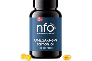 NFO Omega 3 6 9 Salmon Oil [120 Capsules] Made in Norway High-dose Salmon Oil with high DPA, EPA, DHA Concentration in The Form of triglycerides A Natural Complex with Fish Oil from Fresh Wild Fish