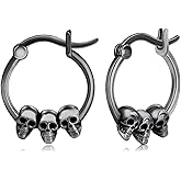Gothic Skull Stud Earrings - Retro Punk Skeleton Design for Women & Men - Spooky Halloween Jewelry