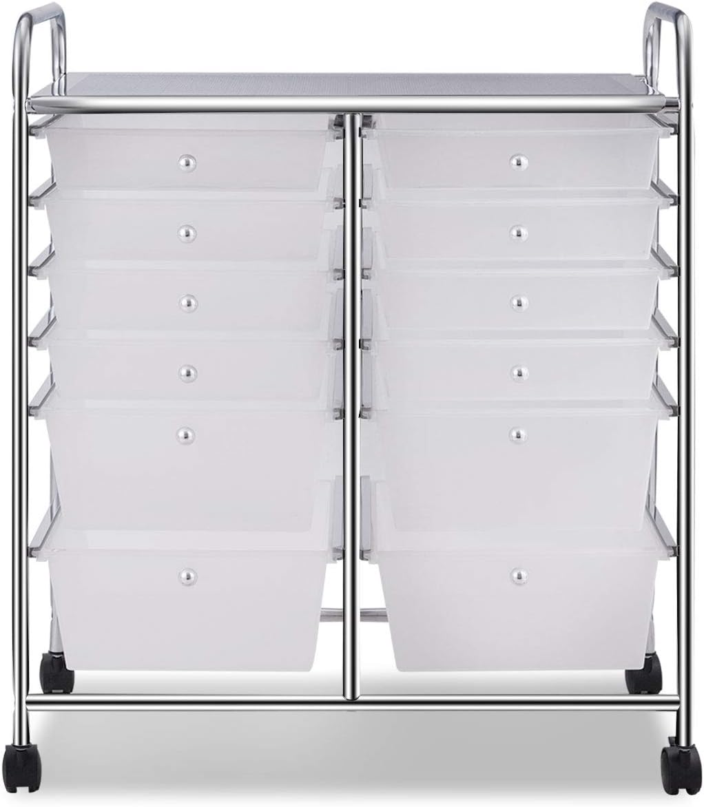 Giantex 12 Drawer Rolling Storage Cart Tools Scrapbook Paper Office School Organizer (White) : Office Products