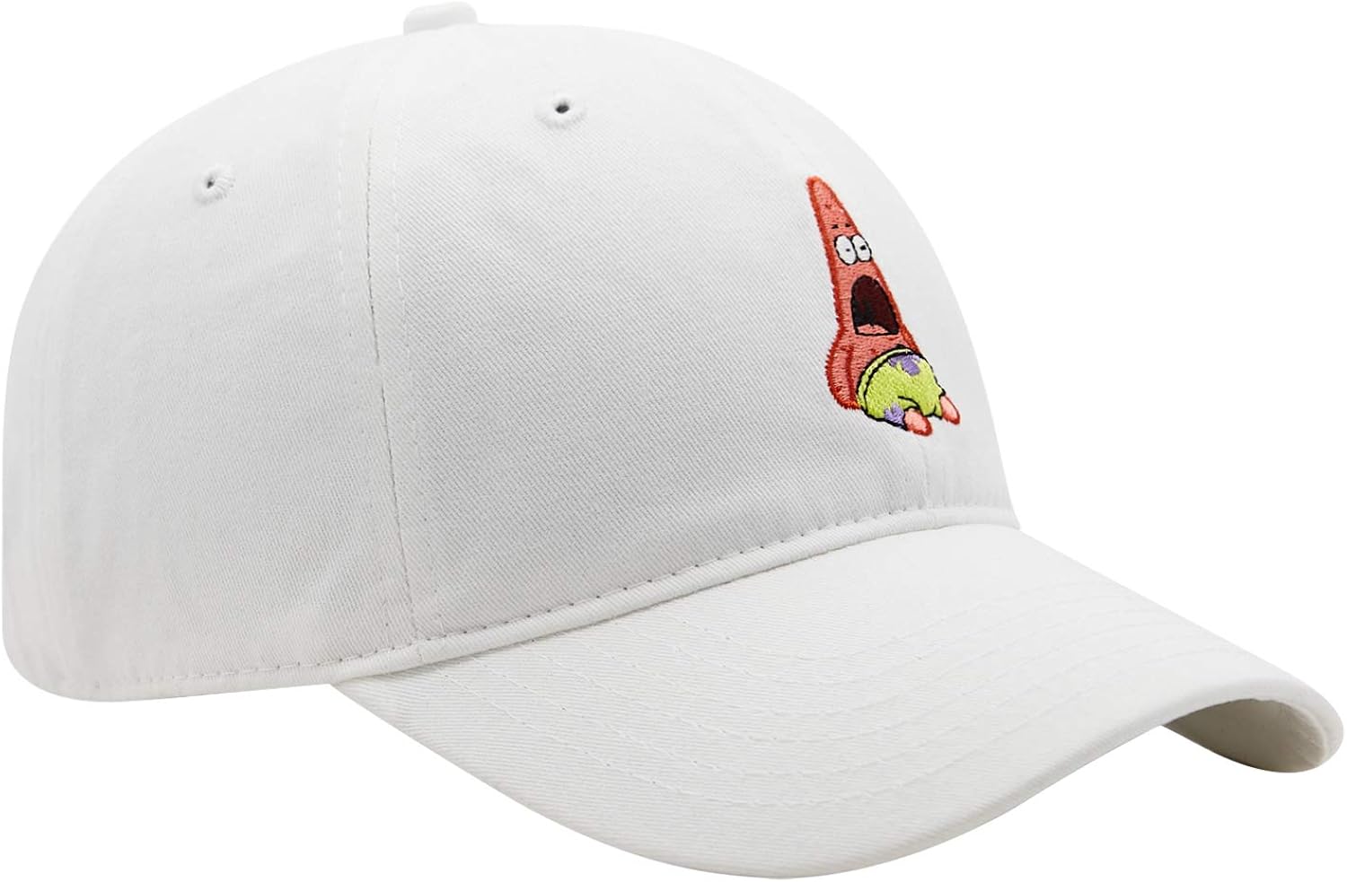 Spongebob Squarepants Mens Baseball Hat - Spongebob, Patrick & Krusty Krab Logo Curved Brim, Adjustable Cap - (Unisex, White): Clothing