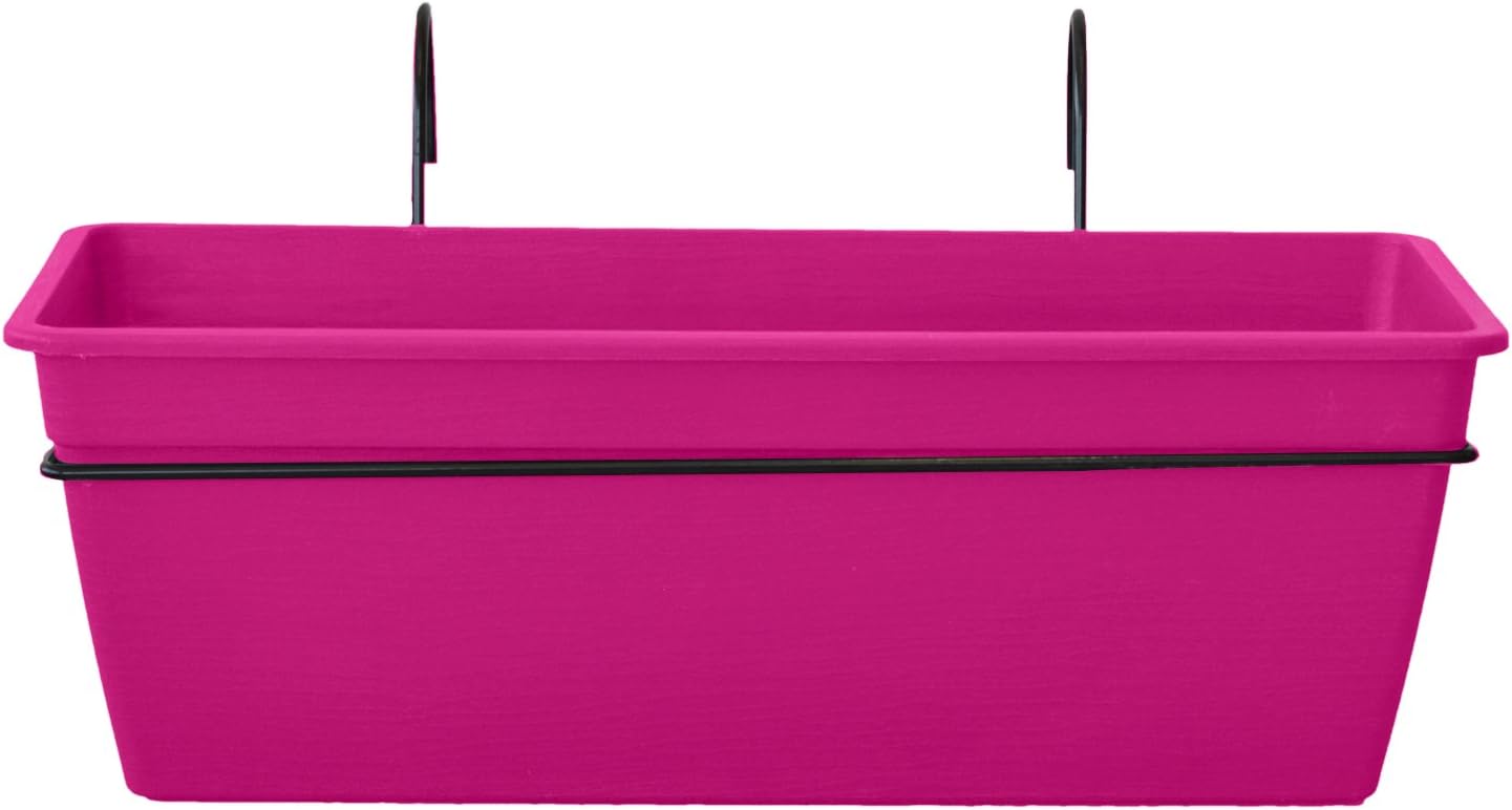 ALMI Gefen Railing Planter 22 Inches Deck Rail Balcony Mount Flower Planter Box, Adjustable Over The Railing Planters, Indoor, Outdoor Planting Boxes, No Extra Tools Needed (1, Fuchsia)