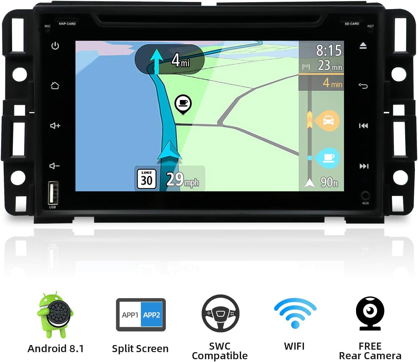 YUNTX Double Din Car Stereo,Android 8.1 in Dash Car Navigation Fit for GMC Yukon/Chevrolet Tahoe - 7 Inch with FREE Rear Camera&Canbus,Support Steering Wheel Control | Mirrorlink | WiFi | Bluetooth