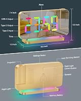 SZELAM Projection Alarm Clock 7.4 inch Mirror Display RGB Night Light USB C view 9