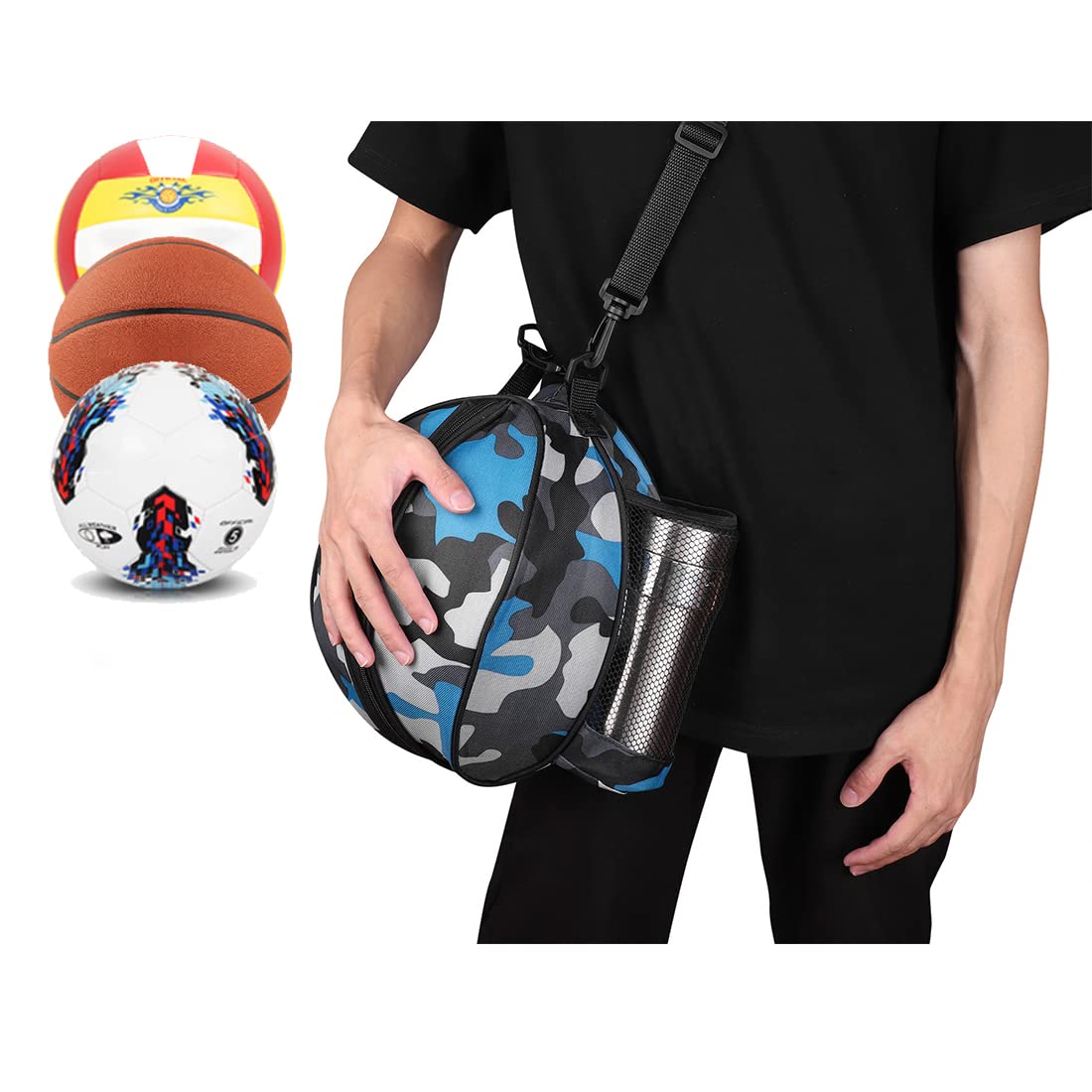 Waterproof Basketball Carrying Bag, (Holds Up to 1 Volleyball & 2 Bottle), Portable Football Backpack Sports Equipment Bag Training Storage Bag Carrier Holder Bags with Adjustable Shoulder Strap