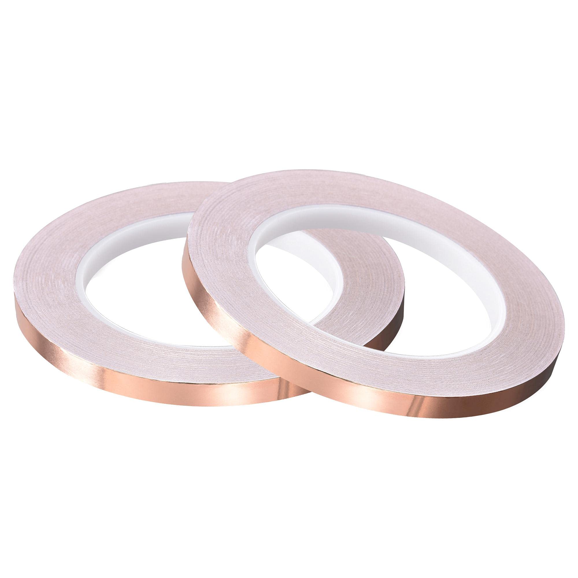 sourcing map Single-Sided Conductive Tape Copper Foil Tape Adhesive 8mm x 30m/98.4ft for Guitar,EMI Shielding Crafts, Electrical Repairs 2pcs