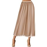 Jadive Women's Satin Half Slip Lace Long Underskirt Skirt Slip Long Slips for Dresses Lingerie Skirt