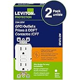Leviton GFCI 2-Pack, 15 Amp Non Tamper Resistant Receptacle, Smartlock Pro Duplex, GFNT1-02W, White