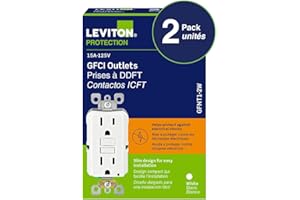 Leviton GFCI 2-Pack, 15 Amp Non Tamper Resistant Receptacle, Smartlock Pro Duplex, GFNT1-02W, White