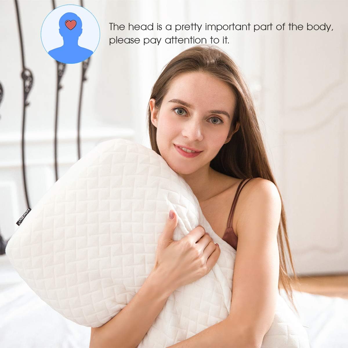 HOKEKI Pillow Ergonomic Cervical Sleeping Pillow for Neck Pain Support for Back, Stomach, Side Sleepers Premium Memory Foam Pillow Removable and Washable Cover White(Standard Size): Home & Kitchen