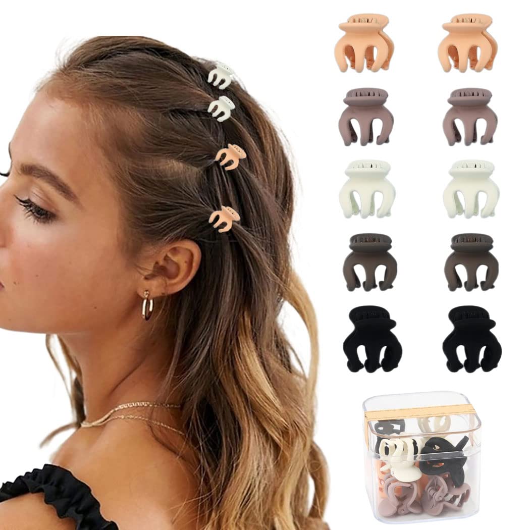 IYOU Small Claw Clips Black Mini Hair Claw Clips Cute Non Slip Tiny Plastic Hair Clips for Women and Girls(10 Pcs)