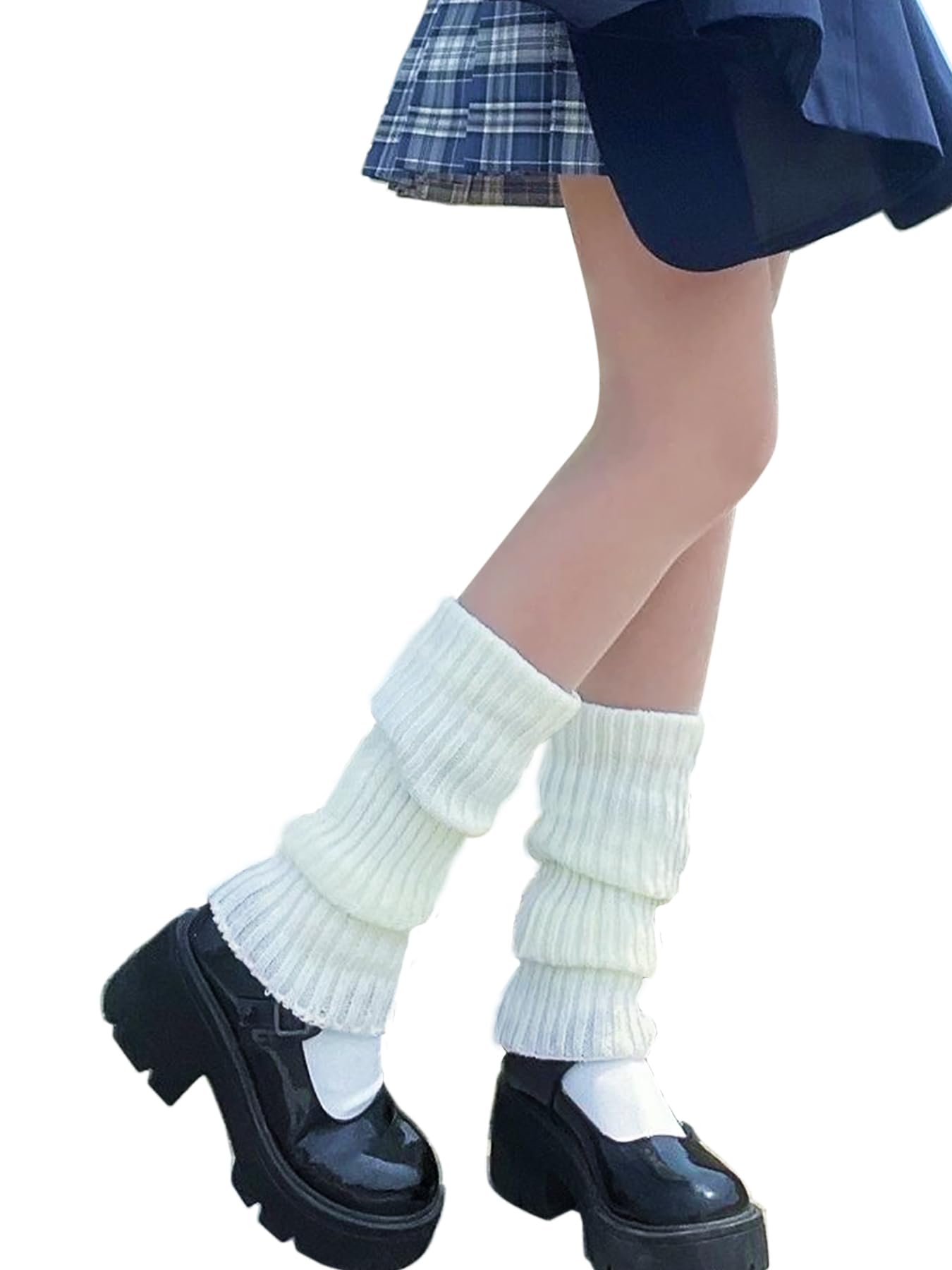 Photo 1 of *daisysboutique* Retro Women 80s Adult Ribbed Leg Warmers Y2K Harajuku Crochet Long Boot Socks for Dance Party Costume (OffWhite, One Size)