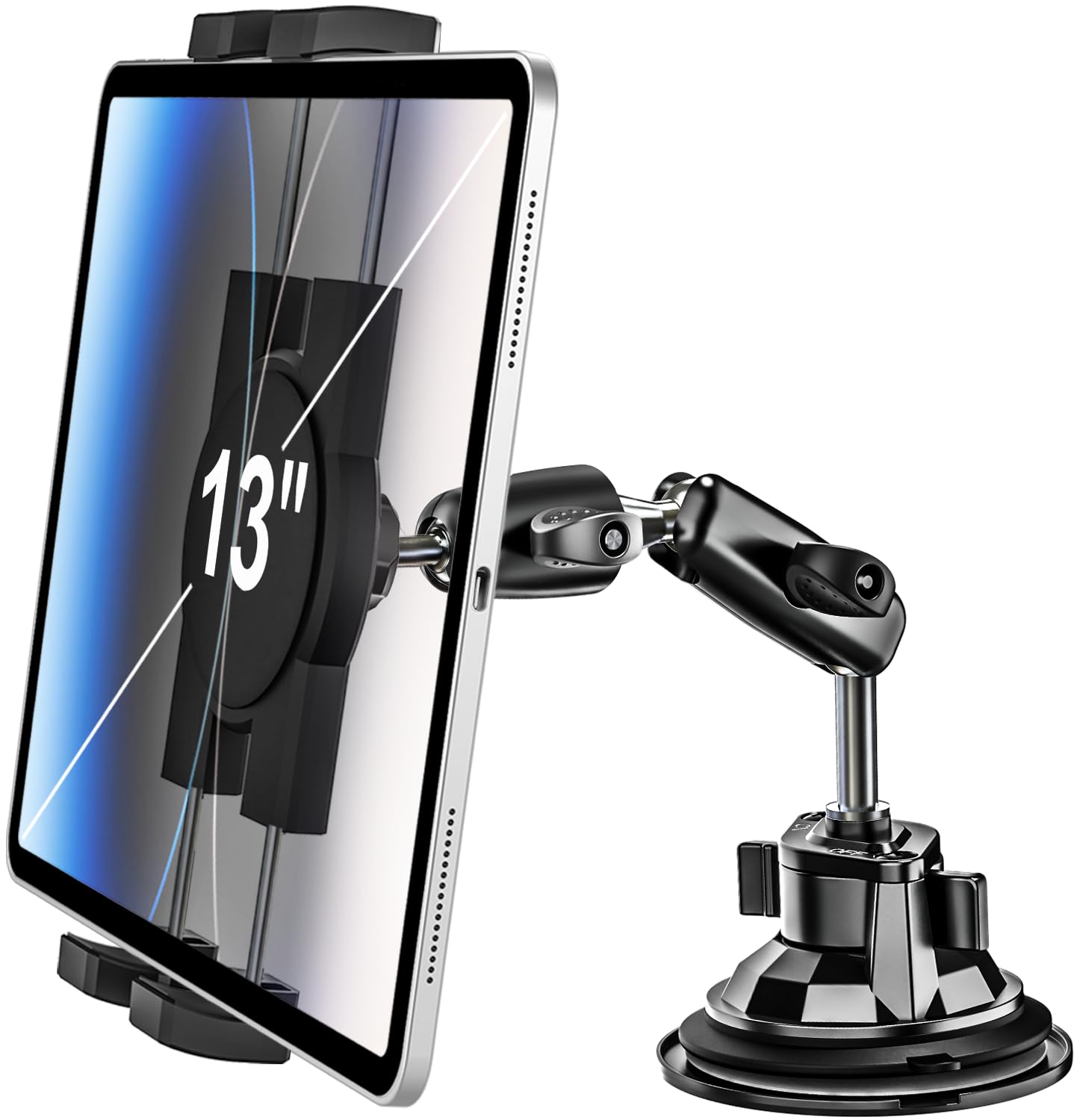 Photo 1 of Heavy Duty Car Tablet Mount Holder - [Metal Arm] Dashboard Windshield Suction Cup Tablet Holder for Truck/Car Mount, for 4.7-13" Tablets Like iPad Pro Air, Mini, Galaxy Tab, Z Fold, Fire HD, iPhone