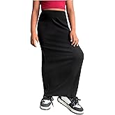 OYOANGLE Girl's Elastic High Waist Maxi Pencil Skirt Split Back Bodycon Knitted Long Skirts