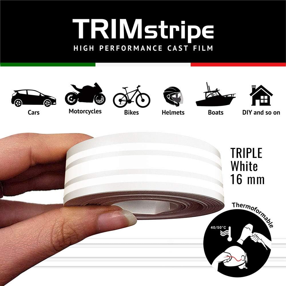 4R Quattroerre.it 10522 Trim Stripes Triple Adhesive Strips for Cars White, 16 mm x 10 mt