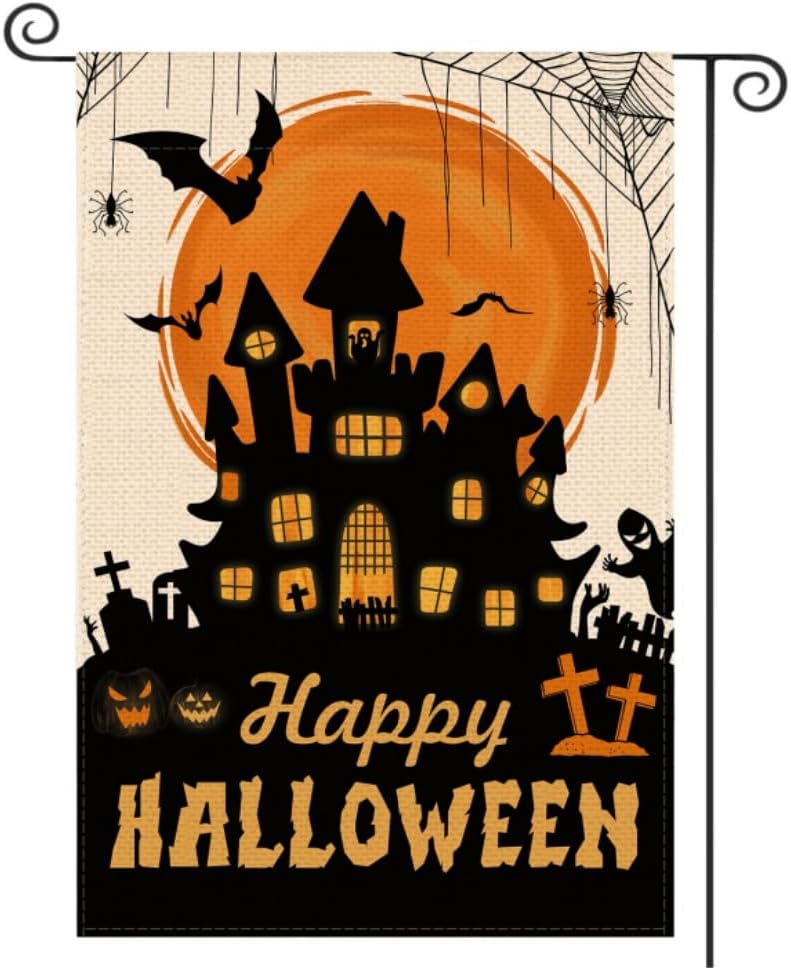 Flags - Halloween Garden Flag Halloween Yard Outdoor Decoration 12 x 18 Inch Double Sided Washable Polyester (Bats Castle)