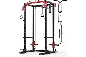 MilleLoom Power Cage, Power Rack with Cable Crossover System, 2000LBS Squat Rack with LAT Pull Down System, Workout Cage with
