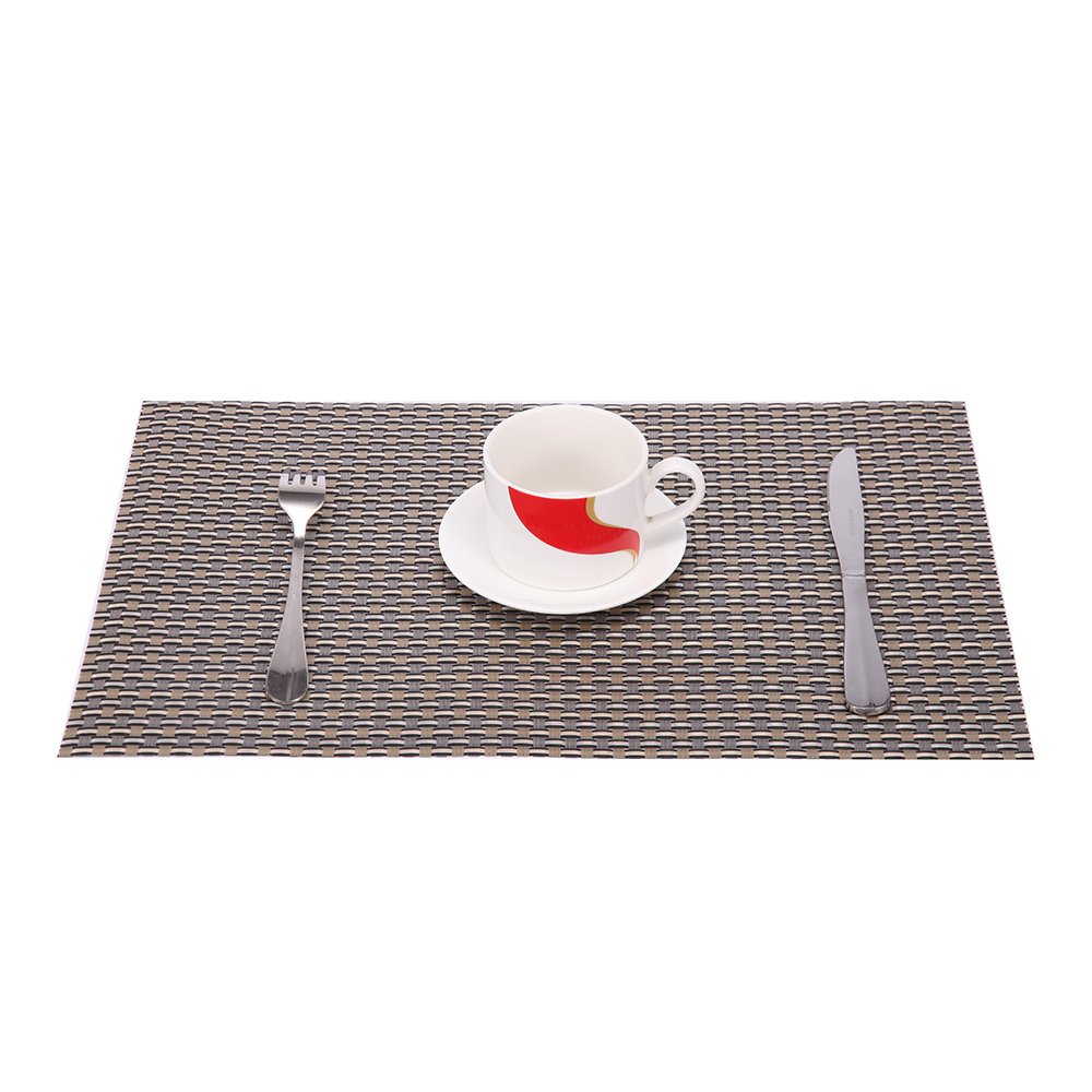 Set of 4 Placemats, Fashion European Style PVC Woven Vinyl Placemat Non-slip Insulation Placemat Washable Table Mats (Gold + Black white)
