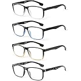 JOLISU 4 Pack Reading Glasses Men Blue Light Blocking with Spring Hinge, Anti Eyestrain/UV Large Wide Square Computer Readers