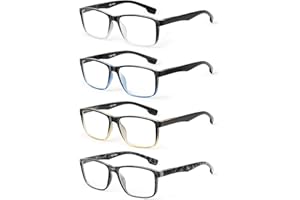 JOLISU 4 Pack Reading Glasses Men Blue Light Blocking with Spring Hinge, Anti Eyestrain/UV Large Wide Square Computer Readers