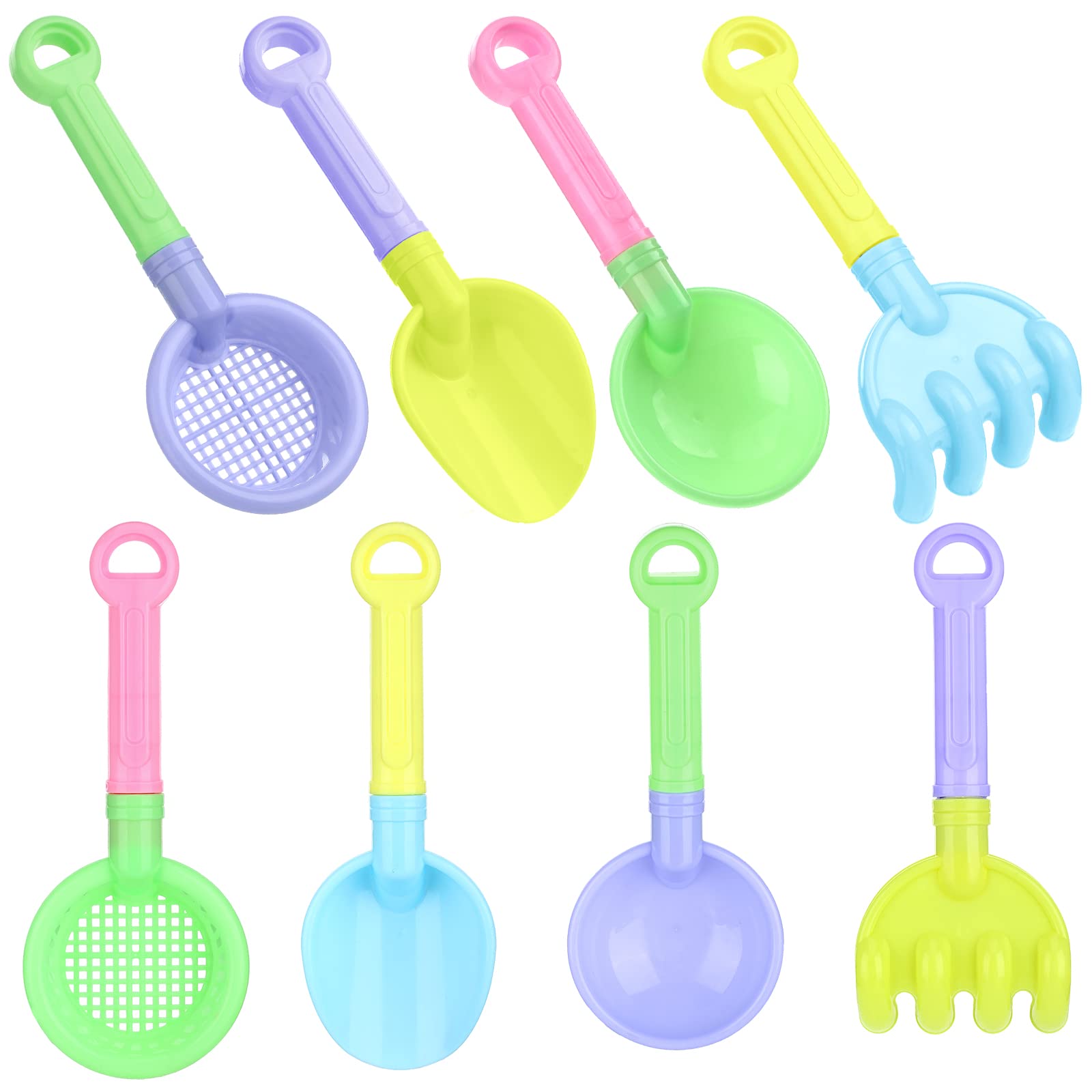 Skylety 8 Pieces Sand Shovels for Kids Colorful Plastic Rake Summer Beach Sand Sifter Shovel for Planting Digging Garden Tool Travel Beach Essentials