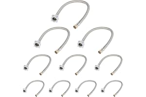 10-Pack HeSun 16-Inch Toilet Hose, 3/8" Comp x 7/8" Ballcock, Stainless Steel Toilet Connector Supply Line(HOSE051-10)