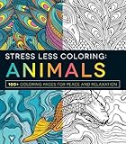 Stress Less Coloring Animals Peace Relaxation Imagination Kids Adults Teens Color Books Large Prints Designs 100 Pages by Adams Media