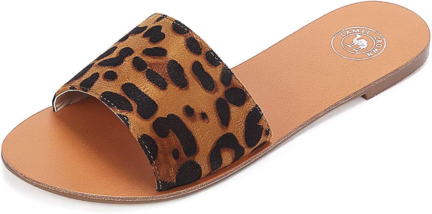 leopard slip on sandals