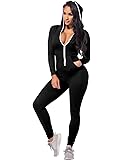 Sedrinuo Long Sleeve Bodycon Front Zipper Hooded Long Pants Sexy Rompers Playsuits