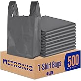 METRONIC 500 Count Grey Plastic T-shirt Bags with Handle, 11.5" x 6.5" x 22" Plastic Carry Bags for Retail, Supermarket, Grocery Shopping Bag for Packaging, Takeout, Convenience Stores, in Bulk