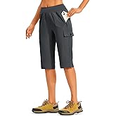 TBMPOY Womens 15" Long Hiking Shorts Below Knee Length Cargo Capri Bermuda Water Resistant Lightweight Stretch 3 Pockets